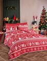 Lenjerie de pat dubla Super King (FR), 3 piese, L'essentiel Maison, Snowmas, Roșu Claret / Alb