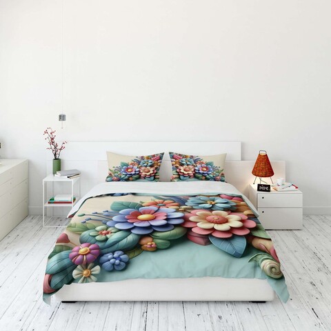 Lenjerie de pat dubla King (FR), 3 piese, L'essentiel Maison, FLW_DVT25-2, Multicolor