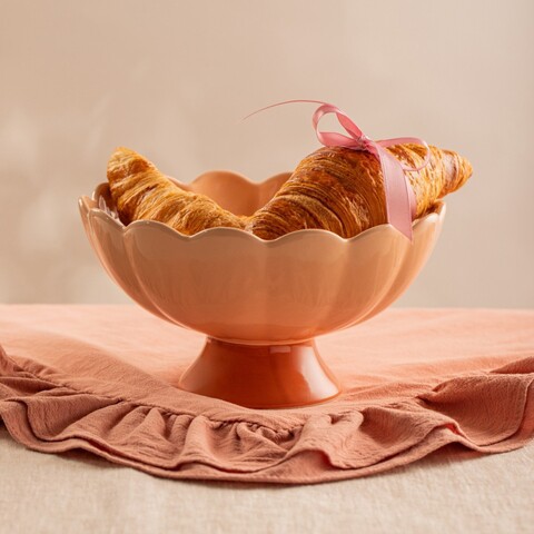 Platou cu picior Brisa, Homla, 21x12 cm, ceramica, bej/portocaliu