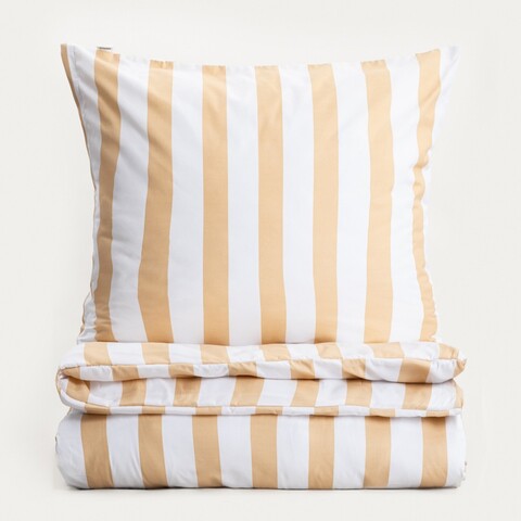 Lenjerie de pat dubla Rayas, Homla, 160x200 cm, 3 piese, microfibra din poliester, alb/bej