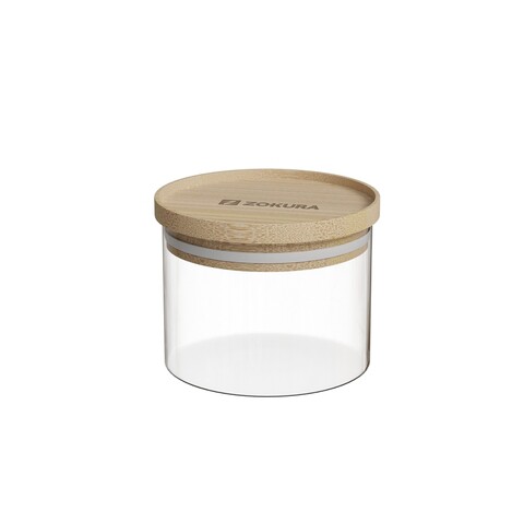 Recipient sticla, Ø9,5cm, 300ml, Cu capac din bambus - Zokura
