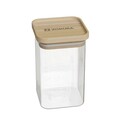 Recipient patrat, sticla, 8x8cm, 550ml, Cu capac din bambus - Zokura