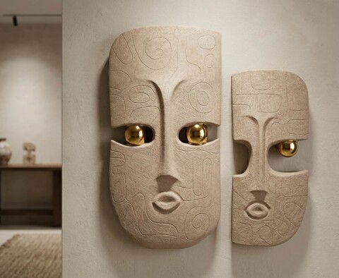Set 2 decoratiuni de perete, Mauro Ferretti, Dakar, 20x6x40 cm, ceramica, maro/auriu