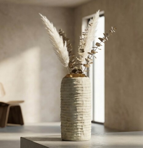 Vaza decorativa, Mauro Ferretti, Lima, 14x30 cm, ceramica, gri/auriu