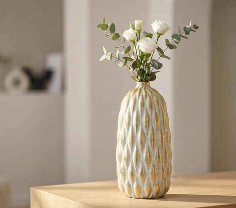 Vaza decorativa, Mauro Ferretti, Pepitas, 18.5x37.5 cm, ceramica, gri/auriu