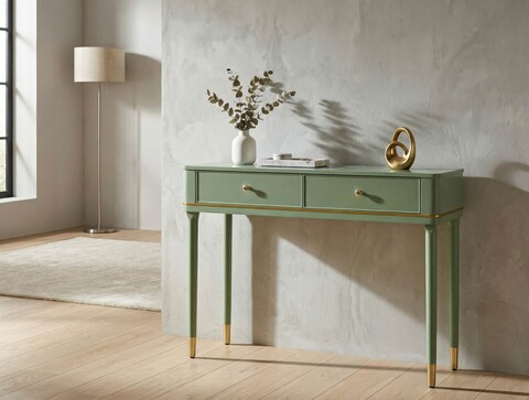 Consola, Mauro Ferretti, Camille, 101x37x78 cm, lemn de pin, verde/auriu