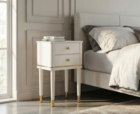 Noptiera, Mauro Ferretti, Camille, 40x30x71 cm, lemn de pin, alb/auriu