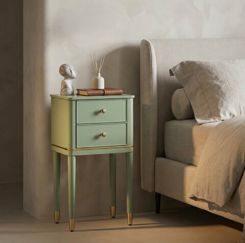 Noptiera, Mauro Ferretti, Camille, 40x30x71 cm, lemn de pin, verde/auriu