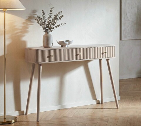 Consola, Mauro Ferretti, Shy, 108x30x77 cm, lemn de pin, alb/auriu