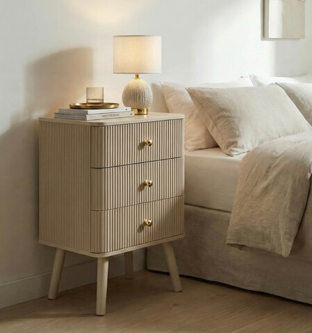 Noptiera, Mauro Ferretti, Shy, 37.5x34x61 cm, lemn de pin, alb/auriu