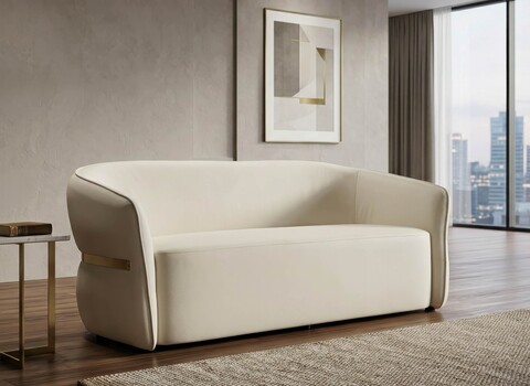 Canapea 2 locuri, Mauro Ferretti, Minsk, 160x84x77 cm, lemn de pin/piele ecologica, alb/auriu