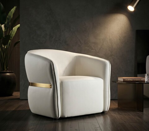 Fotoliu, Mauro Ferretti, Minsk, 86x82x80 cm, lemn de pin/piele ecologica, alb/auriu