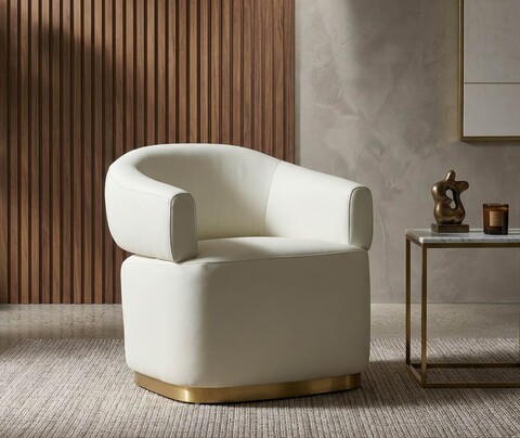 Fotoliu, Mauro Ferretti, Minsk Plus, 80x84x80 cm, lemn de pin/piele ecologica, alb/auriu