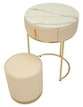 Set masuta dressing si taburet, Mauro Ferretti, Pok, 52x52x70 cm, lemn de pin/piele ecologica, alb/auriu