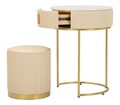 Set masuta dressing si taburet, Mauro Ferretti, Pok, 52x52x70 cm, lemn de pin/piele ecologica, alb/auriu
