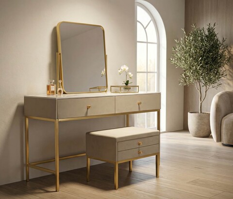 Masa de toaleta / masuta dressing cu oglinda si taburet, Mauro Ferretti, Luxury, 120x45x75 cm, lemn de pin/poliester, multicolor