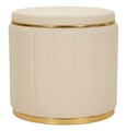 Taburet cu spatiu de depozitare, Mauro Ferretti, London, 46.5x44 cm, lemn de pin/piele ecologica, crem/auriu