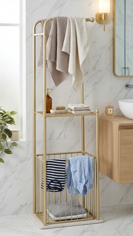 Suport pentru prosoape, Mauro Ferretti, Root, 40x30x122 cm, metal/imitatie de marmura, auriu/alb