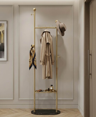 Cuier, Mauro Ferretti, Olaf, 48x30x178 cm, metal/imitatie de marmura, auriu/negru