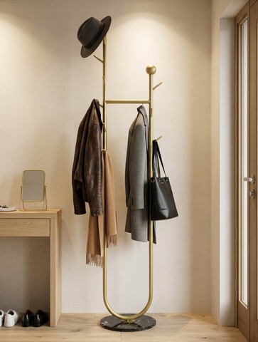 Cuier, Mauro Ferretti, Axi, 40x32x175 cm, metal/imitatie de marmura, auriu/negru