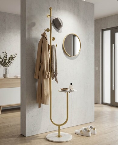 Cuier, Mauro Ferretti, Shelf, 40x35x176 cm, metal/imitatie de marmura, auriu/alb