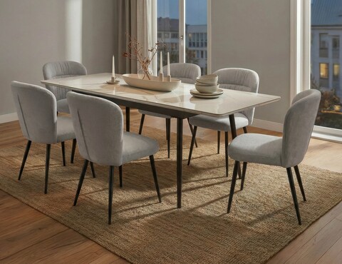 Masa extensibila dining, Mauro Ferretti, Matt, 120-150x80x75 cm, metal/ceramica, negru/alb