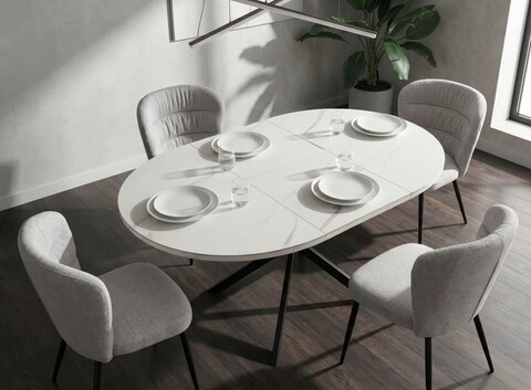 Masa extensibila dining, Mauro Ferretti, Martin, 100-140x75 cm, metal/ceramica, negru/alb