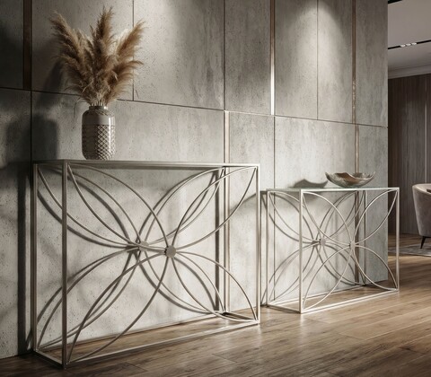Set 2 console, Mauro Ferretti, Paradise, 100x30x78 cm, metal/sticla, argintiu
