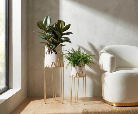 Set 2 suporturi pentru ghivece, Mauro Ferretti, Tree, 27x27x79 cm, metal, gri/auriu