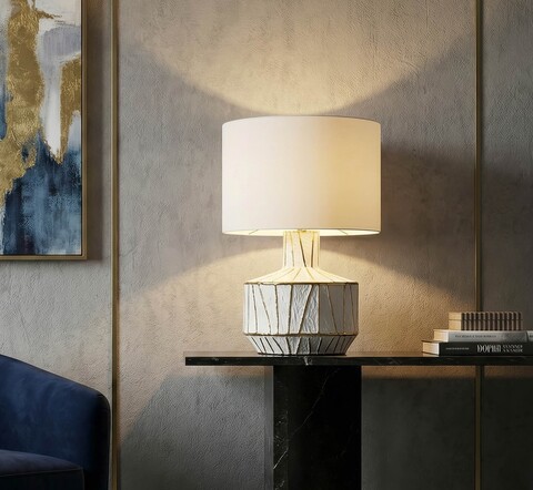 Lampa de masa, Mauro Ferretti, Tangeri, 1 x E27, 40W, 40x60 cm, ceramica, alb/auriu