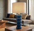 Lampa de masa, Mauro Ferretti, Torr, 1 x E27, 40W, 25x46 cm, ceramica, albastru/alb