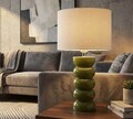 Lampa de masa, Mauro Ferretti, Torr, 1 x E27, 40W, 25x46 cm, ceramica, verde/alb