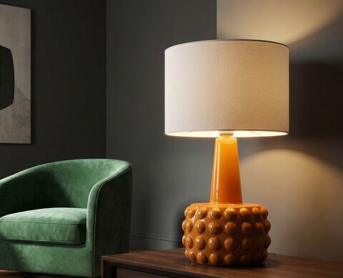 Lampa de masa, Mauro Ferretti, Gress, 1 x E27, 40W, 30x51.5 cm, ceramica, galben mustar/alb