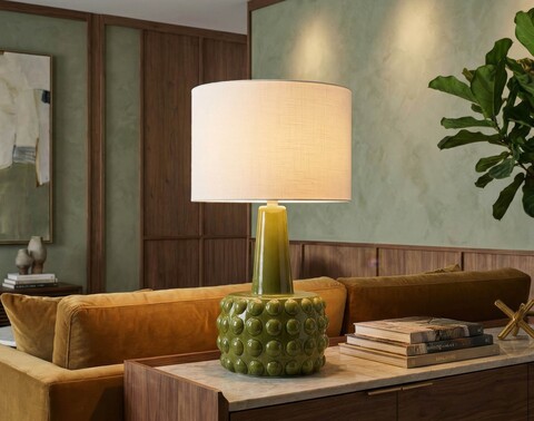 Lampa de masa, Mauro Ferretti, Gress, 1 x E27, 40W, 30x51.5 cm, ceramica, verde/alb