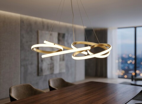Candelabru, Mauro Ferretti, Glovy, banda LED integrata, 65W, 3000K / 4000K / 6000K, 55x120 cm, aluminiu/fier, auriu/alb