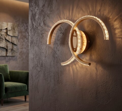 Aplica de perete, Mauro Ferretti, Double C, banda LED integrata, 65W, 3000K / 4000K / 6000K, 41x8.5x24 cm, aluminiu/fier, auriu/alb