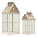 Set 2 felinare, Mauro Ferretti, Home, 24.5x24.5x55 cm, lemn/sticla temperata, alb/gri