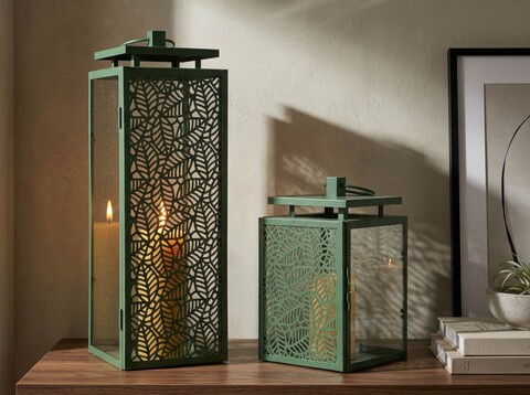 Set 2 felinare, Mauro Ferretti, Hall, 15x14.5x41.5 cm, metal/sticla temperata, verde