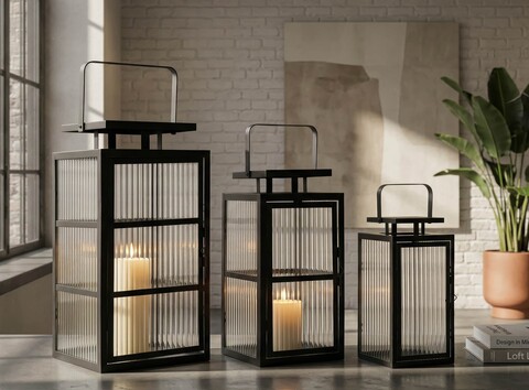 Set 3 felinare, Mauro Ferretti, Andromeda, 25.5x25x50 cm, metal/sticla temperata, negru