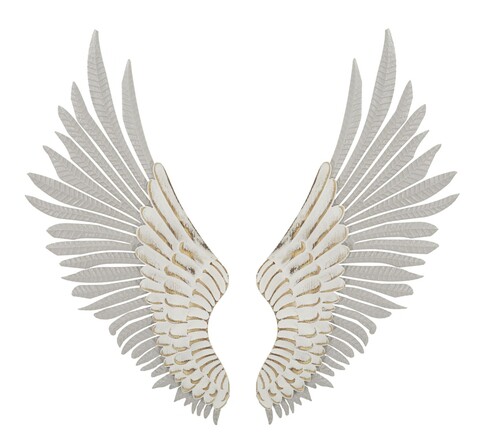 Set 2 decoratiuni de perete, Mauro Ferretti, Wings, 43.8x104 cm, fier, alb prespalat
