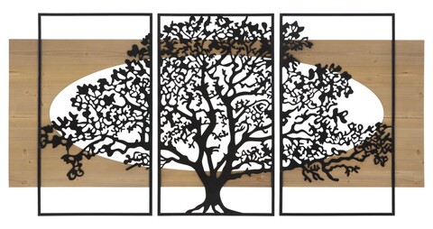 Set 3 decoratiuni de perete, Mauro Ferretti, Tree, 176x90 cm, fier/MDF, negru, maro