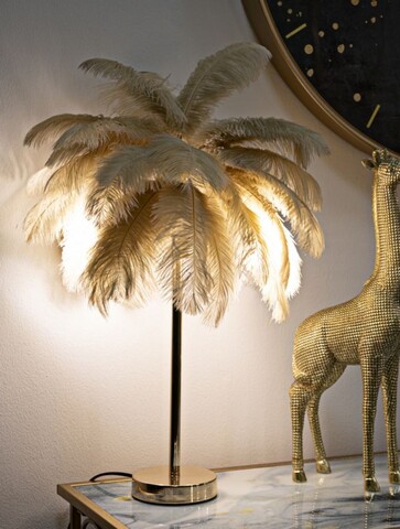 Lampa de masa, Mauro Ferretti, Palm Cammello, 2 x E14, 40W, 40x55 cm, fier/plastic, auriu/camel