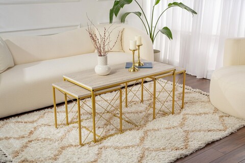 Set masute de cafea, Hanah Home, Defne, Travertin / Auriu