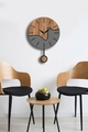 Ceas de perete decorativ, Vlnt109, Diametru: 39 cm, Nuc / Gri
