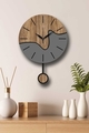 Ceas de perete decorativ, Vlnt109, Diametru: 39 cm, Nuc / Gri
