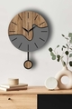 Ceas de perete decorativ, Vlnt109, Diametru: 39 cm, Nuc / Gri