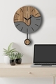 Ceas de perete decorativ, Vlnt109, Diametru: 39 cm, Nuc / Gri
