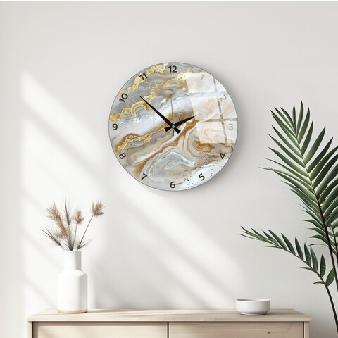 Ceas de perete decorativ din sticlă, Huhu351, Diametru: 40 cm (1 bucată), Multicolor