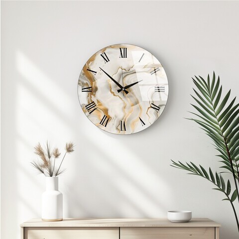 Ceas de perete decorativ din sticlă, Huhu338, Diametru: 40 cm (1 bucată), Multicolor
