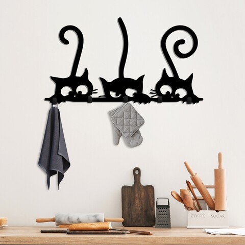 Cuier de perete, Hidden Cats, Lățime: 60 cm Înălțime: 37 cm Adâncime: 2 cm, Negru